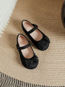 時尚瑪麗珍平底鞋適用於女孩仿麂皮蝴蝶結裝飾戶外平底鞋 - 黑色 - 查看 4