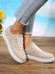 女士極簡仿麂皮前綁帶運動鞋