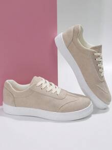 女士極簡仿麂皮前綁帶運動鞋