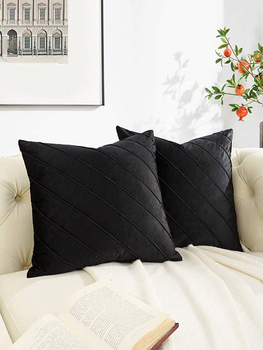 1入組素色靠墊套無填充物化學纖維裝飾抱枕套適用於客廳家居裝飾 - 黑色 - 查看 1