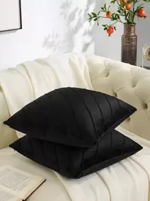 1入組素色靠墊套無填充物化學纖維裝飾抱枕套適用於客廳家居裝飾 - 黑色 - 查看 2