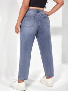 SHEIN EZwear Plus Slant Pocket Ripped Mom Fit Jeans - Light Wash - View 2