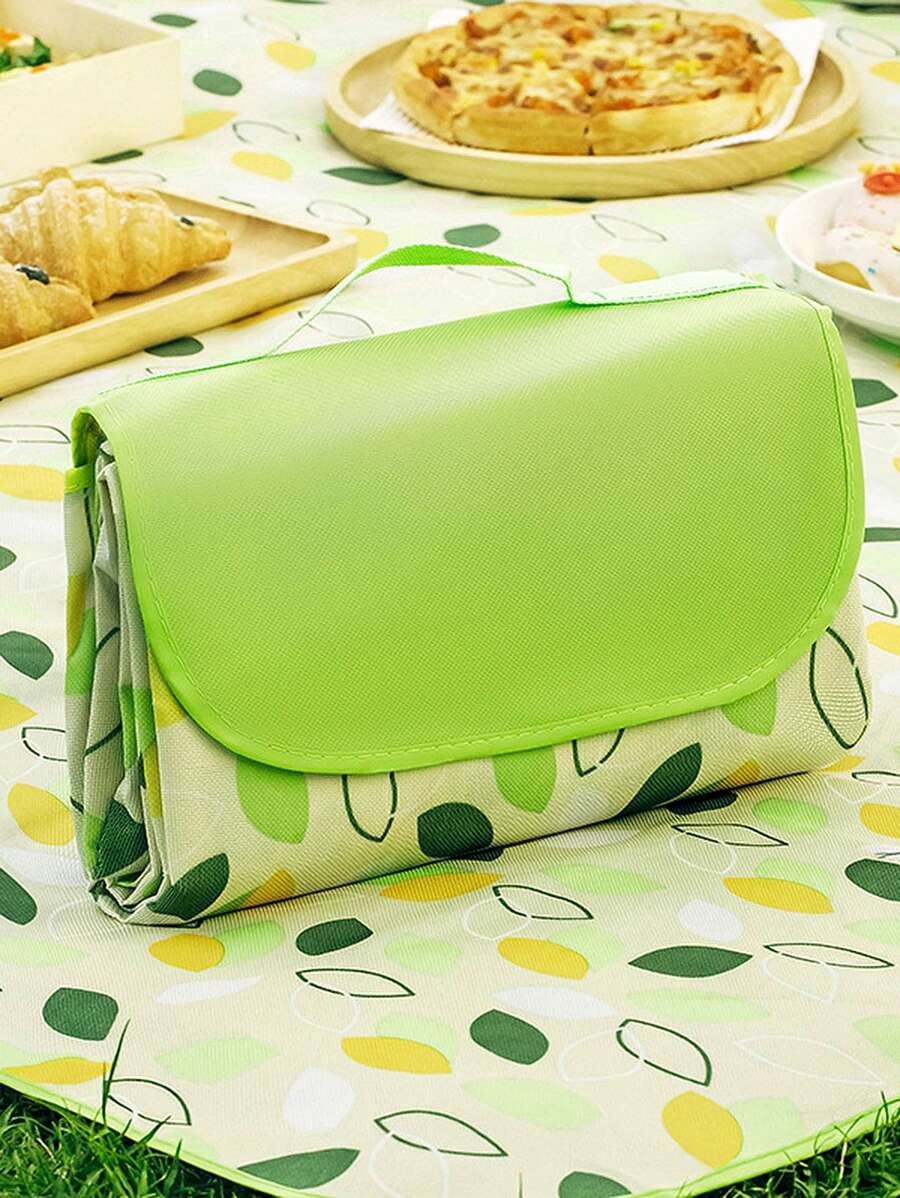 1入組葉子圖案防水可折疊野餐墊 - 綠色 - 查看 1