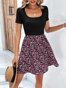 SHEIN LUNE 碎花大圓領連衣裙 - 粉色 - 查看 4