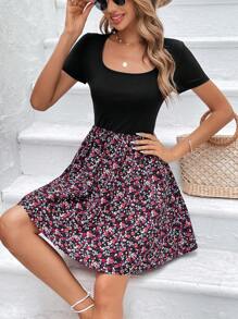 SHEIN LUNE 碎花大圓領連衣裙 - 粉色 - 查看 6