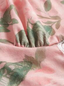 印花蕾絲拼接吊帶上衣 - 粉色 - 查看 4