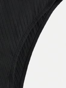 SHEIN BASICS 加肥型露肩帶肋編織連身衣 - 黑色 - 查看 6