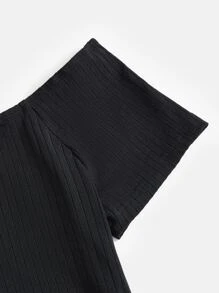 SHEIN BASICS 加肥型露肩帶肋編織連身衣 - 黑色 - 查看 7