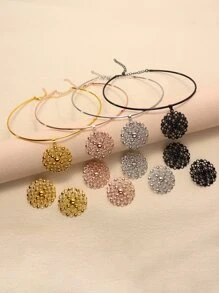 Hollow Out Round Charm Necklace & Stud Earrings