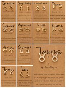 1對時尚鋅合金星座象徵耳釘適合女士日常裝飾 - 金黃色 - 查看 1