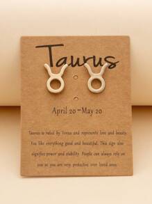 1對時尚鋅合金星座象徵耳釘適合女士日常裝飾 - 金黃色 - 查看 2