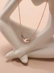 1pc Fashionable Cubic Zirconia Decor Peace Dove Pendant Necklace For Women For Daily Decoration - Rose Gold - View 3