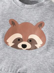 男嬰卡通圖案T恤和運動褲 - 灰色 - 查看 3