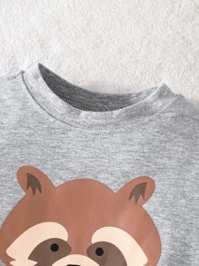 男嬰卡通圖案T恤和運動褲 - 灰色 - 查看 4