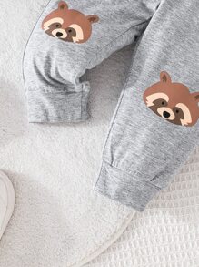 男嬰卡通圖案T恤和運動褲 - 灰色 - 查看 5