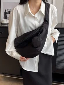 Minimalist Fashionable Women's Chest Bag With Large Capacity, Crossbody Bag And Small Coin Purse , Women Bag With Dime Bag - Black - View 3