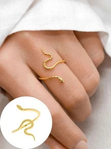1 Con Rắn Nhỏ Sống Động Bạc Có Thể Điều Chỉnh Vòng Mở Cho Nữ Tuyên Bố Trang Sức - Vàng - Xem 5