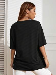 SHEIN EZwear Japanese Letter & Cartoon Graphic Drop Shoulder Tee - Black - View 6