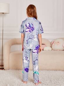 SHEIN 女孩印花西裝領睡衣套裝 - 灰色 - 查看 2