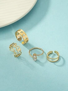 4pcs/set Fashion Heart & Rhinestone Decor Hollow Out Toe Ring For Women For Daily Decoration - Yellow Gold - View 2