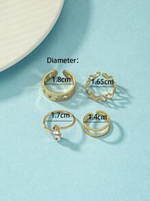 4pcs/set Fashion Heart & Rhinestone Decor Hollow Out Toe Ring For Women For Daily Decoration - Yellow Gold - View 3