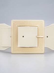 1入組女士方形扣休閒寬腰帶適用於日常 - 米色 - 查看 4