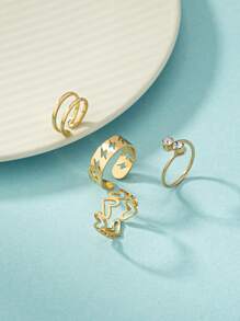 4pcs/set Fashion Heart & Rhinestone Decor Hollow Out Toe Ring For Women For Daily Decoration - Yellow Gold - View 4