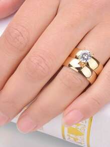 2 cái/bộ Nhẫn Trang Trí Đá Kim Cương Giả Bằng Thép Không Gỉ Quyến Rũ Cho Nam Để Trang Trí Hàng Ngày - Vàng - Xem 1