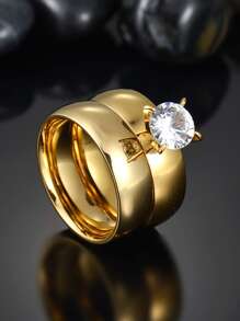 2 cái/bộ Nhẫn Trang Trí Đá Kim Cương Giả Bằng Thép Không Gỉ Quyến Rũ Cho Nam Để Trang Trí Hàng Ngày - Vàng - Xem 2