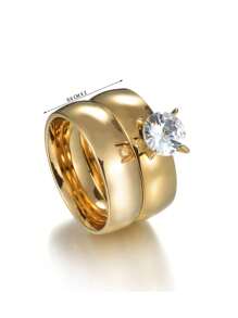 2 cái/bộ Nhẫn Trang Trí Đá Kim Cương Giả Bằng Thép Không Gỉ Quyến Rũ Cho Nam Để Trang Trí Hàng Ngày - Vàng - Xem 3