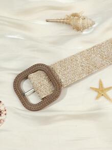 1 件女士方形扣波西米亚草编腰带，适合海滩夏季、学校秋季、秋季、万圣节