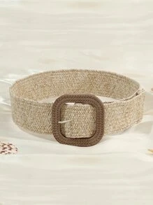 1 件女士方形扣波西米亚草编腰带，适合海滩夏季、学校秋季、秋季、万圣节