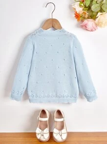 SHEIN 小女童貝殼邊孔眼細節開襟衫 - 淺藍色 - 查看 2