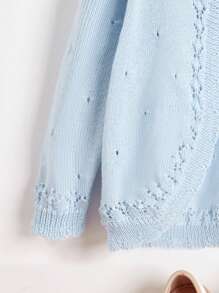 SHEIN 小女童貝殼邊孔眼細節開襟衫 - 淺藍色 - 查看 4