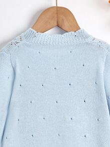 SHEIN 小女童貝殼邊孔眼細節開襟衫 - 淺藍色 - 查看 6