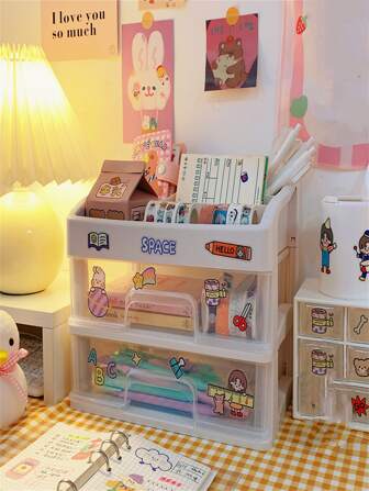 1pc Plastic Cosmetic Organizer, Modern White Cosmetic Storage Box For Home