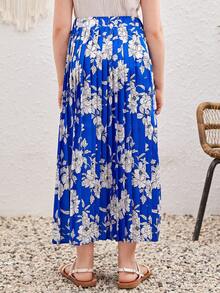 SHEIN 女孩印花百褶半身裙