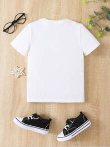 SHEIN 小男童小熊印花T恤 - 白色 - 查看 2