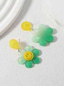 1對可愛表情細節花耳墜適用於女士日常裝飾 - 彩色 - 查看 2