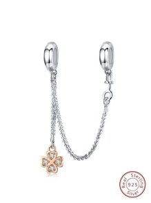 ESBERRY 1入組時尚方晶鋯石四葉草和鏈條裝飾銀DIY珠子適用於女士DIY首飾製作 - 銀色 - 查看 1