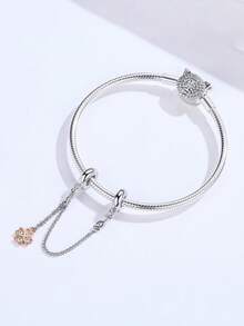 ESBERRY 1入組時尚方晶鋯石四葉草和鏈條裝飾銀DIY珠子適用於女士DIY首飾製作 - 銀色 - 查看 2