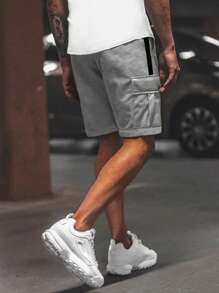 Manfinity LEGND Men's Loose Fit Cargo Shorts With Flap Pockets, Side Drawstring Waist - Grey - View 2