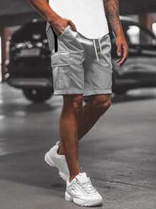 Manfinity LEGND Men's Loose Fit Cargo Shorts With Flap Pockets, Side Drawstring Waist - Grey - View 3