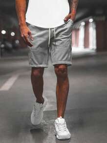 Manfinity LEGND Men's Loose Fit Cargo Shorts With Flap Pockets, Side Drawstring Waist - Grey - View 4