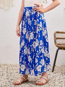 SHEIN 女孩印花百褶半身裙