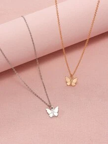 1入組蝴蝶吊墜項鍊,不銹鋼首飾類 - 銀色 - 查看 1