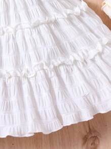 SHEIN Bebé Vestido unicolor de hombros descubiertos ribete fruncido bajo con fruncido - Blanco - Ver 4