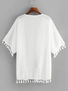 SHEIN Swim Curve Kimono ribete con fleco con parte delantera abierta - Blanco - Ver 2