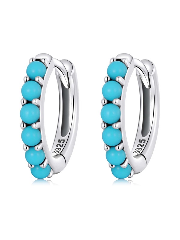 WOSTU 1 Paar 925 Sterling Silber blaue Türkis Ohrschließen für Frauen, moderne Creolen für Frauen, feiner Schmuck für den Urlaub
