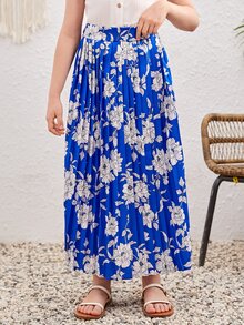 SHEIN 女孩印花百褶半身裙